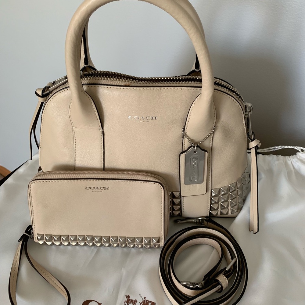 Coach small tote studded  w/matching wristlet